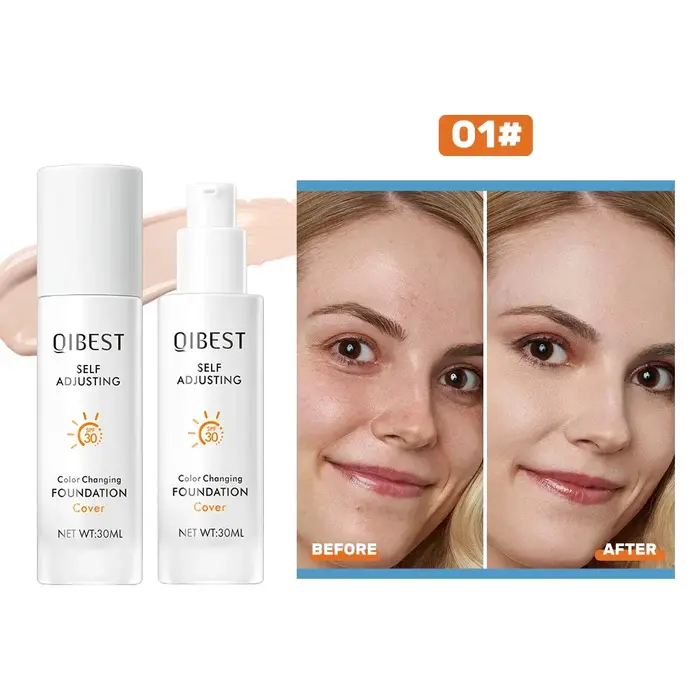 Fond de teint QIBEST SPF 30+ Fond de teint magique changeant de couleur Liquide Mat doux Longue tenu