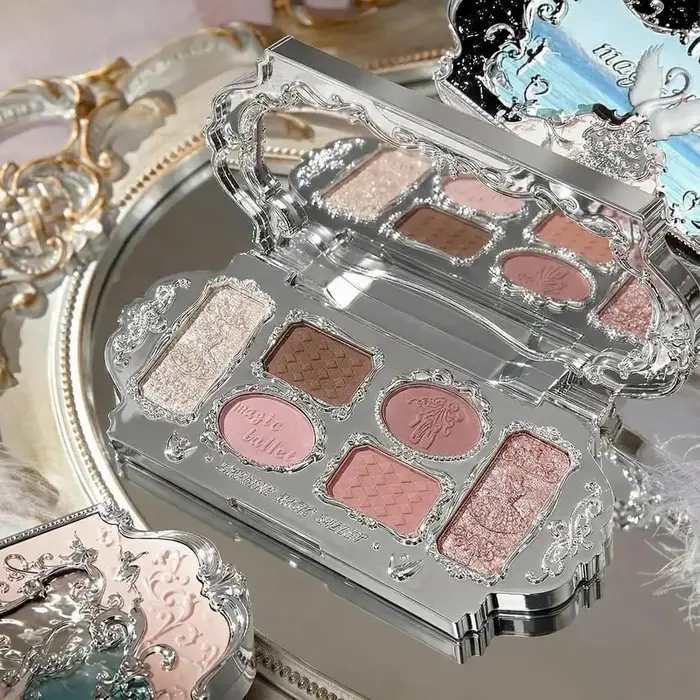 Palette de fards à paupières Black Swan 6 couleurs, tons froids, fini mat, pailleté, scintillant fin, maquillage gothique smoky pour les yeux, palette visage