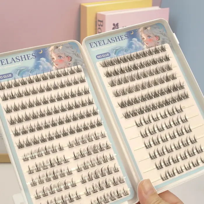 1 boîte de 4 faux cils autocollants - cils bouclés de longueur mixte C