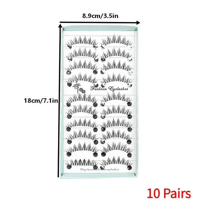 10 paires de faux cils naturels longs et effilés effet œil de chat