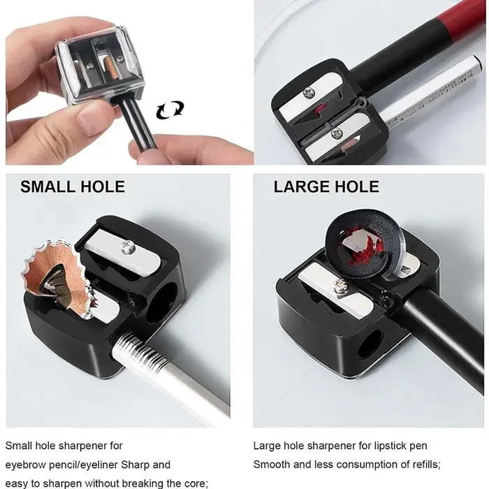 Taille-crayon double trou 2-en-1 pour crayons à sourcils et eye-liner – Idéal pour les fournitures cosmétiques