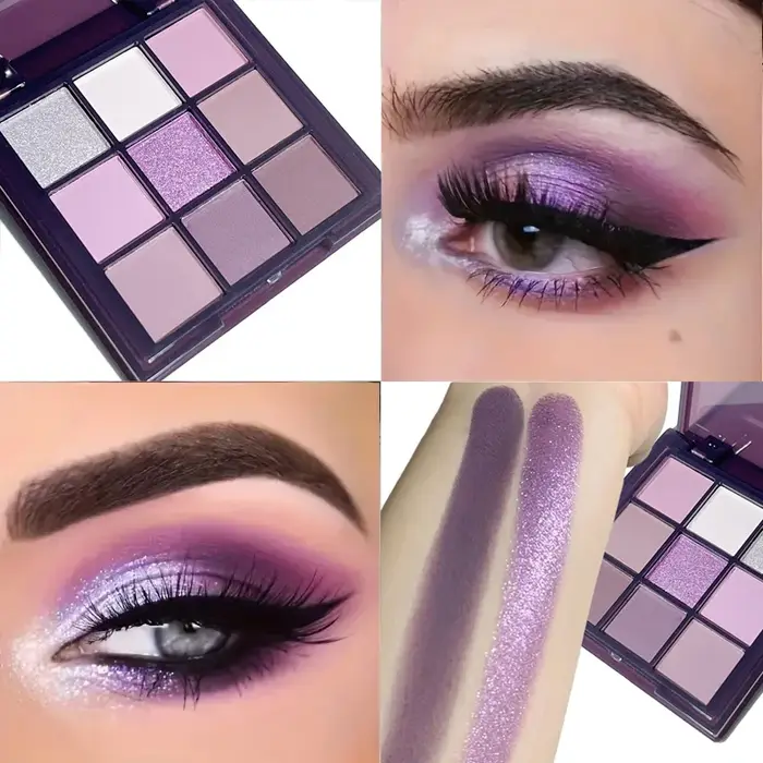 Palette de fards à barrage violets, 9 couleurs de finition naturelles et scintillantes pour un maqui