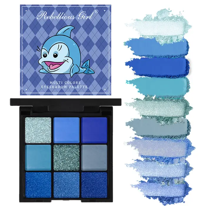 Palette de fards à paupières luxueuse bleue 9 couleurs - Effet mat velouté et scintillant, maquillag