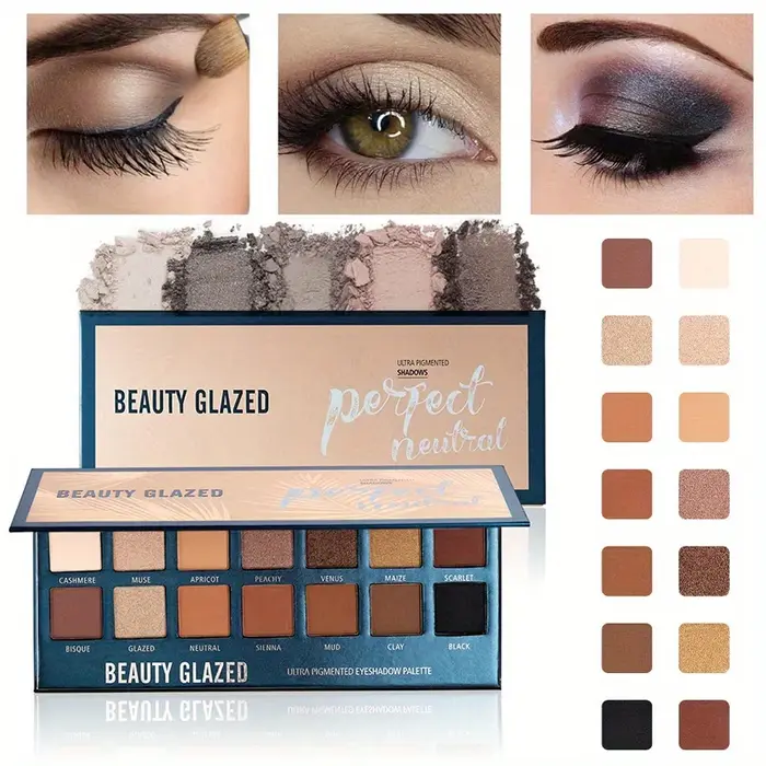 BEAUTY GLAZED 14 couleurs Palette de fard à paupières mat haute pigmentation couleur nue imperméable
