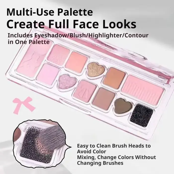 Palette de Fards à Paupières Multicolores Effet Nacré 11 Couleurs Rose Scintillant Longue Tenue Maquillage Yeux Effet Mat Coréen