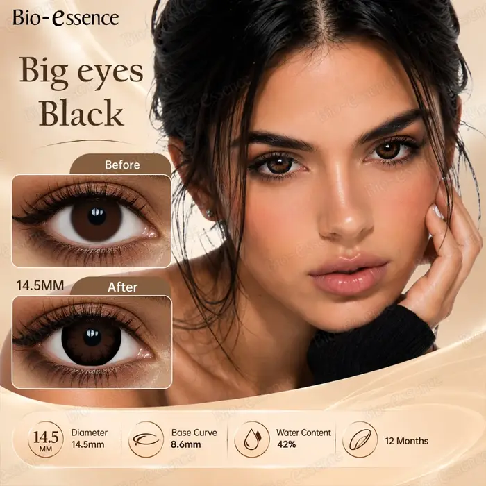 Lentilles de contact colorées Bio-essence série Doll Max G.DIA, effet grands yeux, marron naturel, noir, gris, annuelles