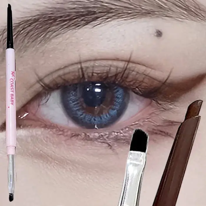 Crayon Eyeliner en Gel Contour noir et marron, avec brosse, imperméable, doux, sans bavures, facile à porter, bâton de fard à paupières couché, maquillage du ver à soie