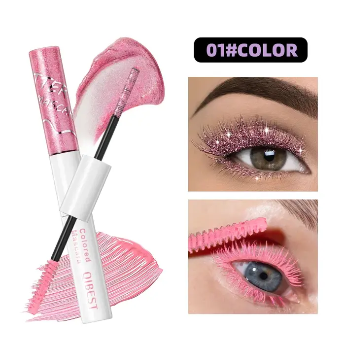 QIBEST 6 couleurs Double extrémité diamant paillettes et mat Mascara durable coloré Mascara cils ros