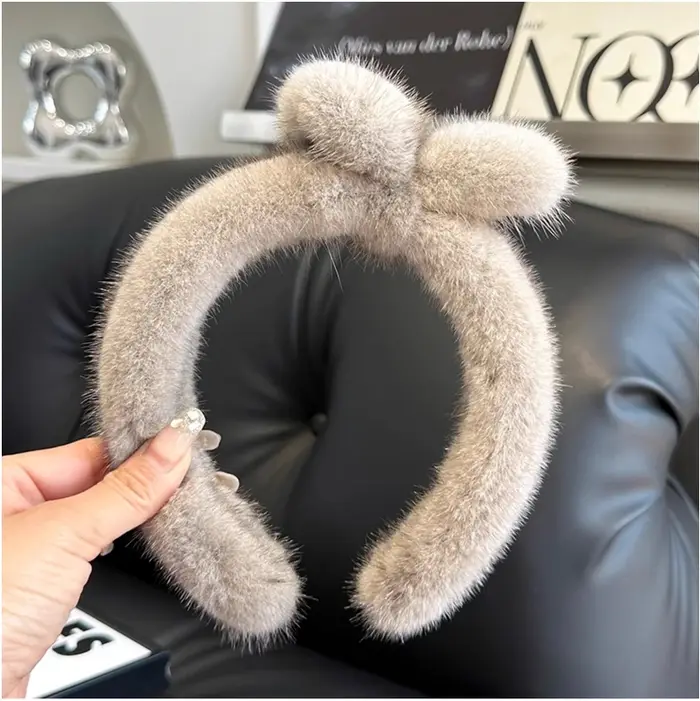 Bandeau en fourrure de vison véritable pour femmes avec nœud, cerceaux de cheveux mignons, accessoir