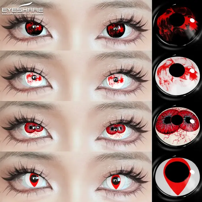 EYESHARE 2 pièces Halloween Cosplay fou blanc lentilles de Contact pour les yeux de démon Anime couleur lentille rouge