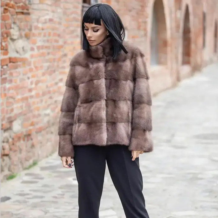 Manteau en fourrure de vison véritable pour femmes