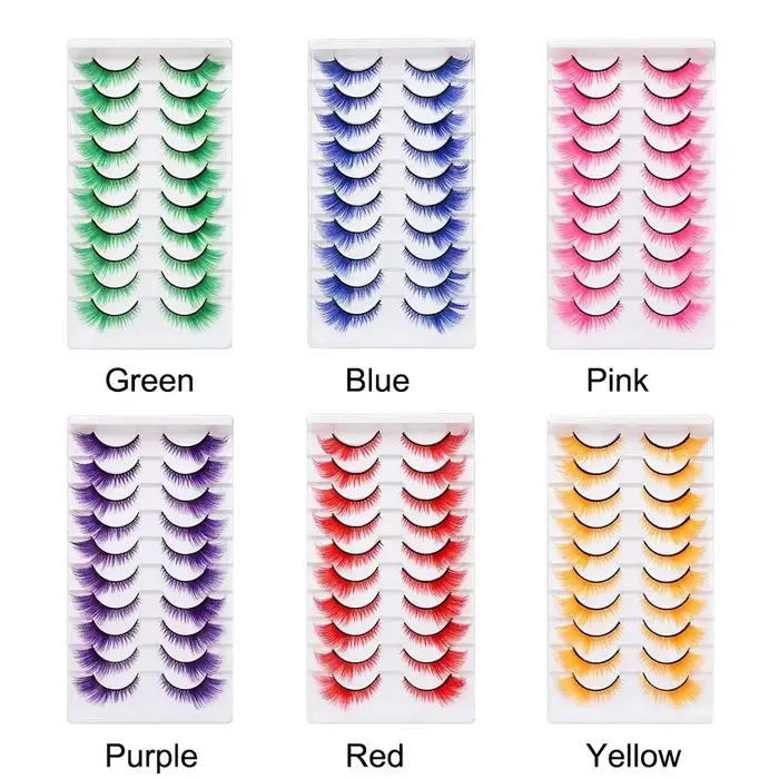 10 paires de cils colorés d'aspect dramatique
