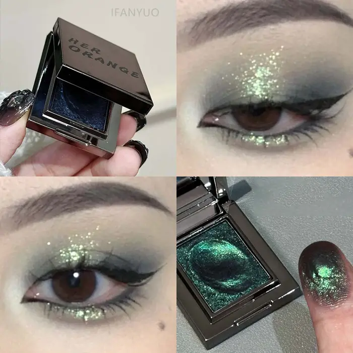 Palette de fards à paupières surligneurs monochromes diamant caméléon vert métallique éclaircissant ombre