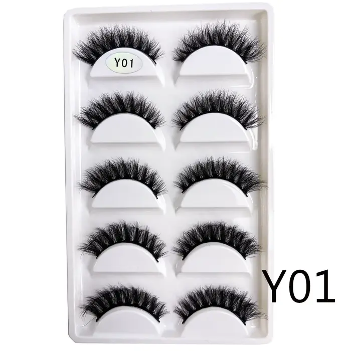 NOUVEAU Lot de 5 paires de faux cils 3D Y08 en vison naturel, style volumineux, pour maquillage, fau