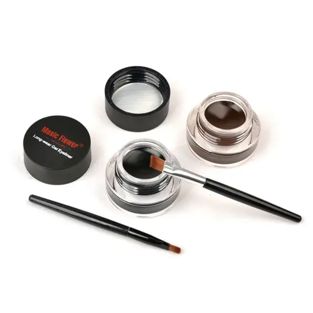 Musique fleur 2 en 1 marron + noir Eyeliner Gel maquillage étanche Eye Liner Kit outil de maquillage