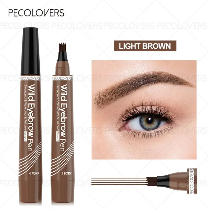 1 stylo à sourcils imperméable pour microblading avec 4 pointes en forme de fourche, longue tenue, a