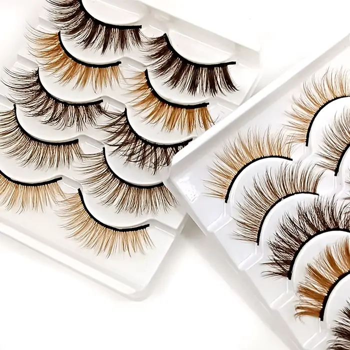 Kekelala 5 paires mélange Faux cils à bande brune en gros Blonde