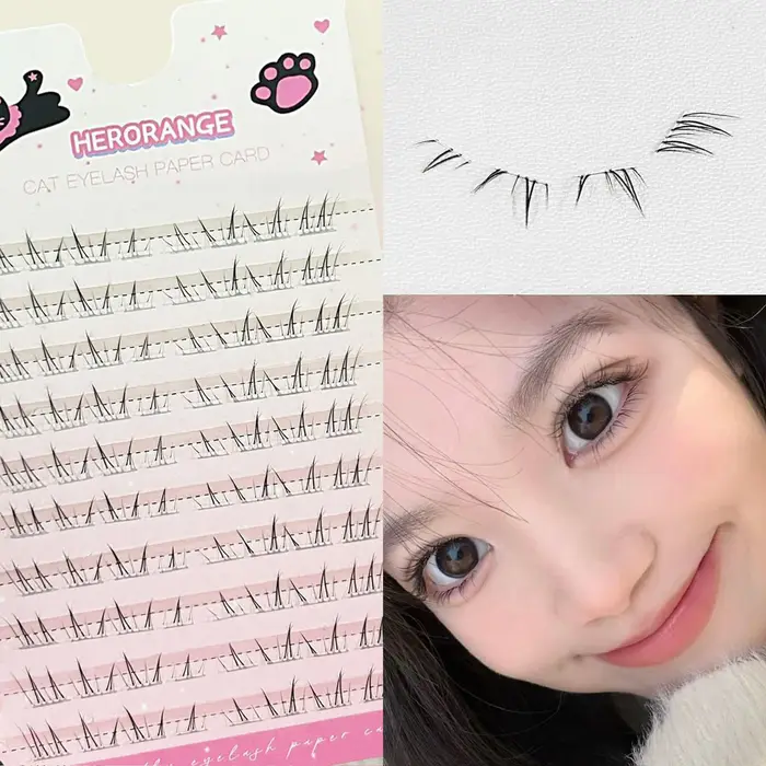 3/6/10 rangées Dense moelleux yeux de chat bande dessinée faux cils inférieurs Extension aspect naturel Curling grappe