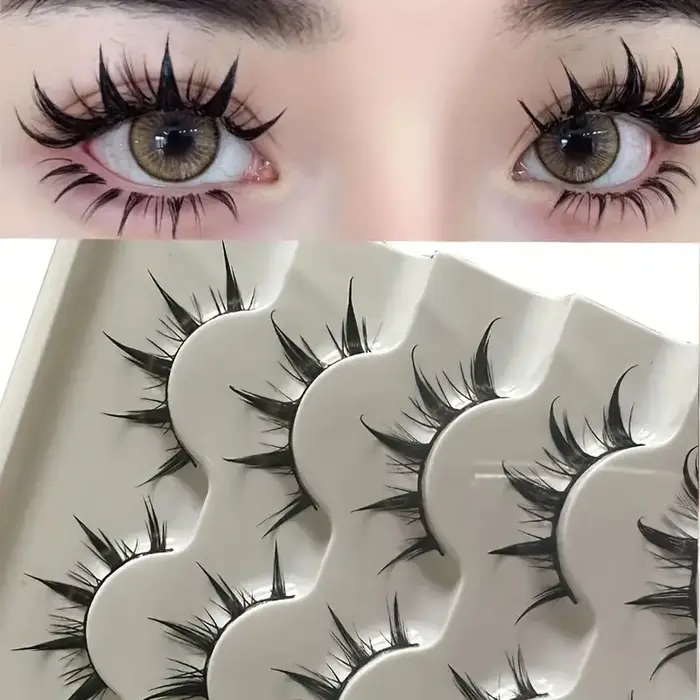 Faux cils de style anime, design de dessin animé de démon dramatique, cils incurvés en D réutilisabl