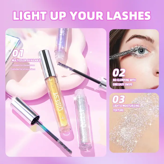 Mascara à paillettes violettes