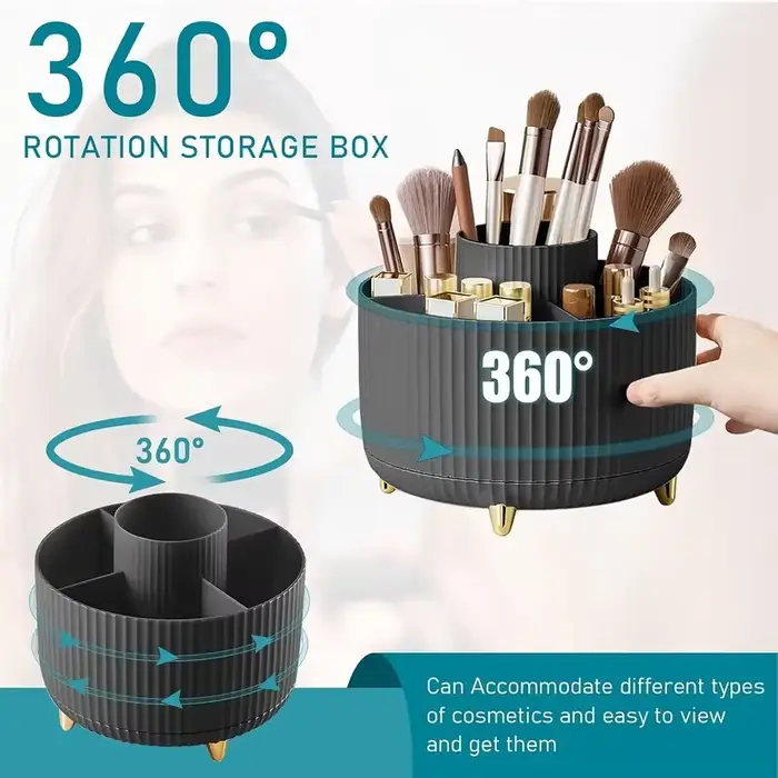 Porte-pinceaux de maquillage rotatif à 360 °, stockage de bureau multifonctionnel, stockage de cosmé