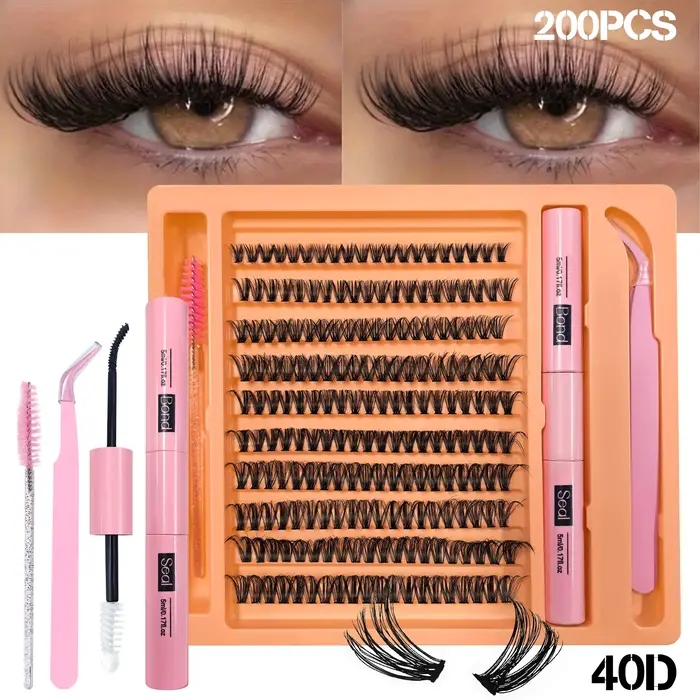 200 bouquets de faux cils simples 40D - comprennent de la colle
