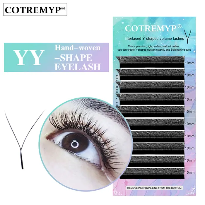 Extension de cils individuels en forme de yy, noir mat, professionnel, doux, greffage naturel, faux 