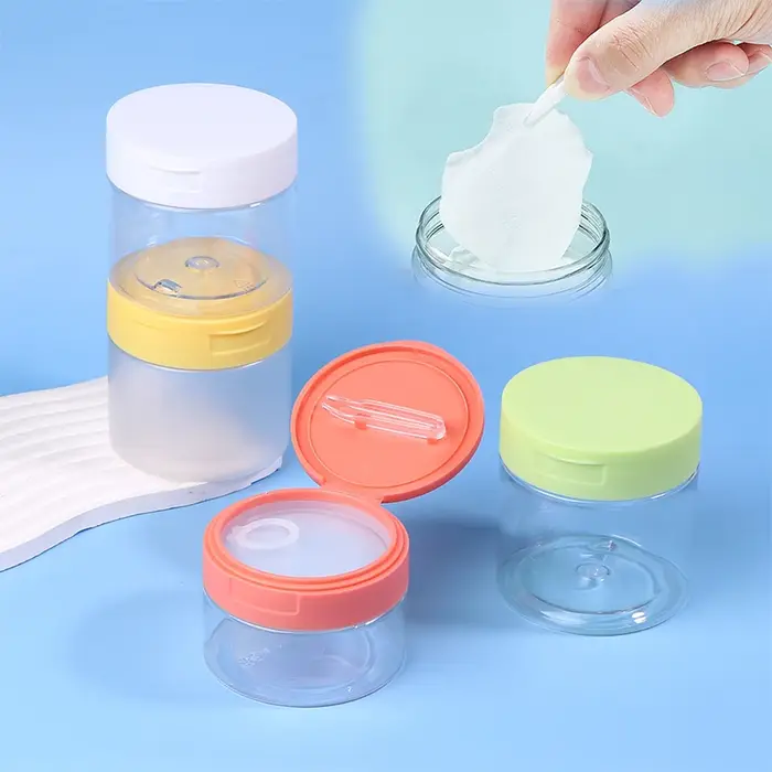♡ Pot de 200-350 ml pour démaquillant avec pince à épiler, pots ronds transparents, bouteille vide à large ouverture, flacon à rabat pour rangement de lotion