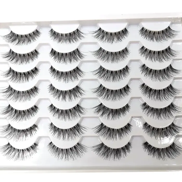 14 paires de faux cils faits à la main tige transparente croix douce cils longs naturels outils de m