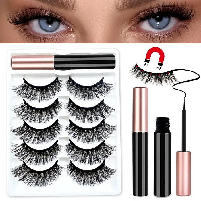 REDSIREN 5 paires de cils magnétiques avec Eyeliner