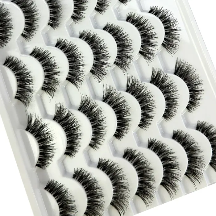 14 paires de faux cils faits à la main tige transparente croix douce