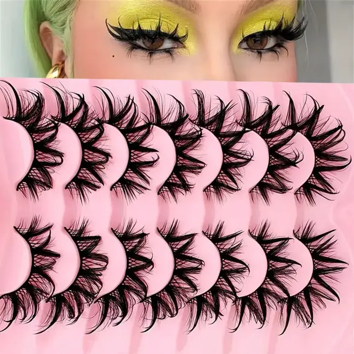 7 paires de cils Manga effet mouillé tendance, volume et courbure prononcés, maquillage longue tenue