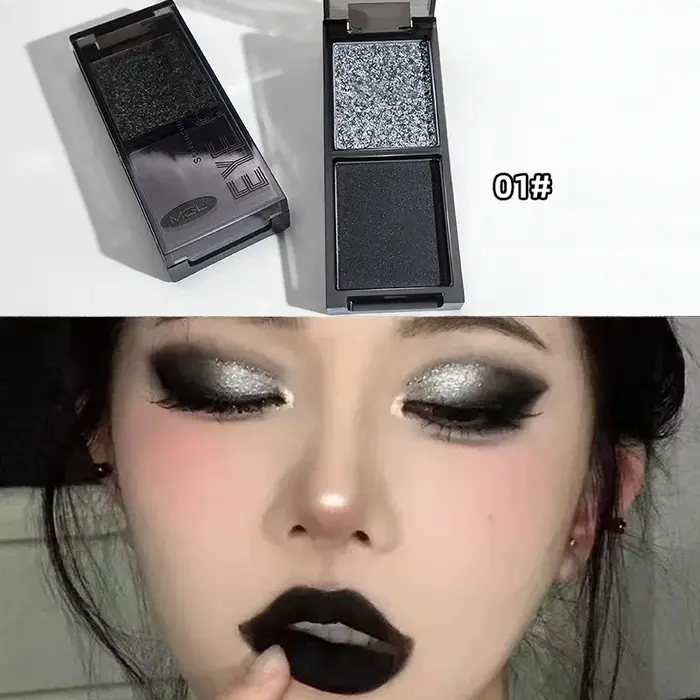 Palette de fards à paupières noirs à paillettes bicolores