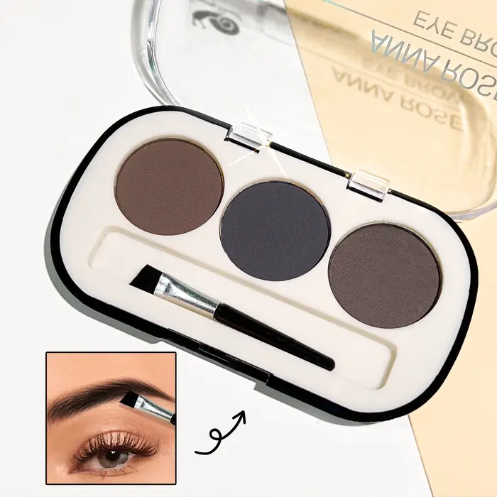 Palette de poudre à sourcils mate 3 couleurs avec pinceau - Modélisation 3D, imperméable longue tenu