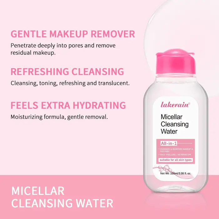 Eau Micellaire Douce Nettoyante Tous Types de Peau Sans Rinçage Démaquillant Visage Yeux Lèvres Hydratant Apaisant Tonique Cutané
