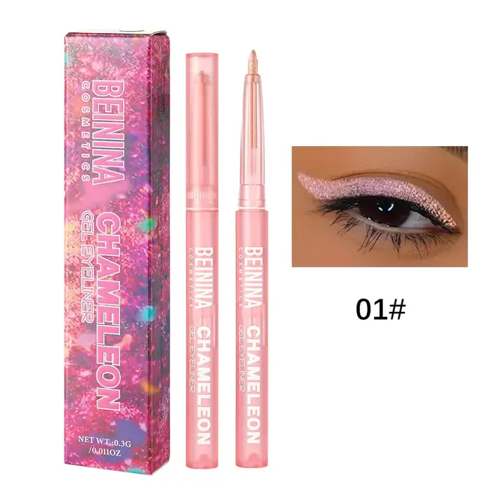Crayon Gel Eyeliner Métallique Effet Caméléon Doré, Paillettes Nacrées Polarisées Vertes, Pigment Mu