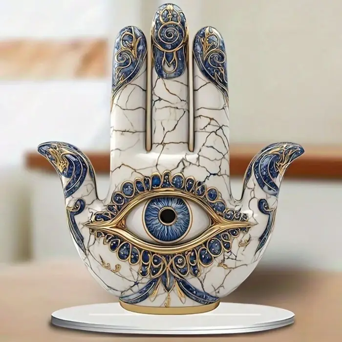 1 décor élégant en forme d'oeil avec motif bleu et or – Protection et vision symbolisantes