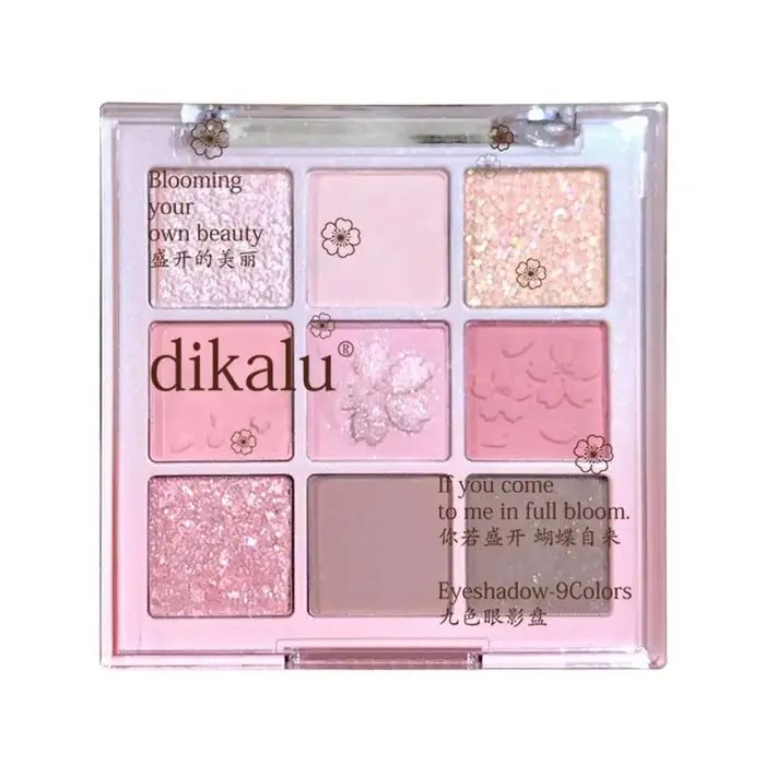 Palette de fards à paupières 9 couleurs, tons rose pâle brillants effet fleur de cerisier, multifonc