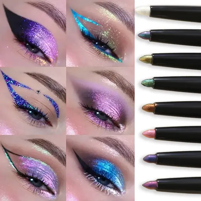 Crayon Eyeliner Nacré Effet Aurore Imperméable Bleu Violet Paillettes Diamantées Fard à Paupières Métallique Chrome Maquillage Yeux Effet Silkworm