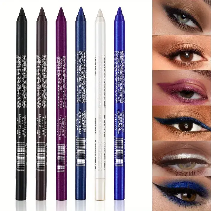 Stylo Eyeliner coloré 6 couleurs, haute pigmentation, nacré, scintillant, métallique, Smokey Punk Gothic, longue durée, imperméable