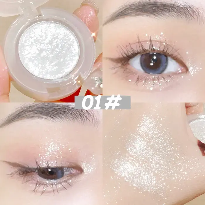 Fard à barrage argenté longue durée pour femme, maquillage nacré imperméable, paillettes scintillant