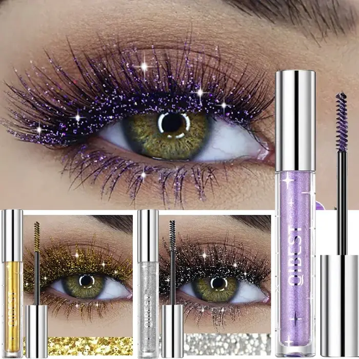 Mascara à paillettes diamant argent or violet galaxie