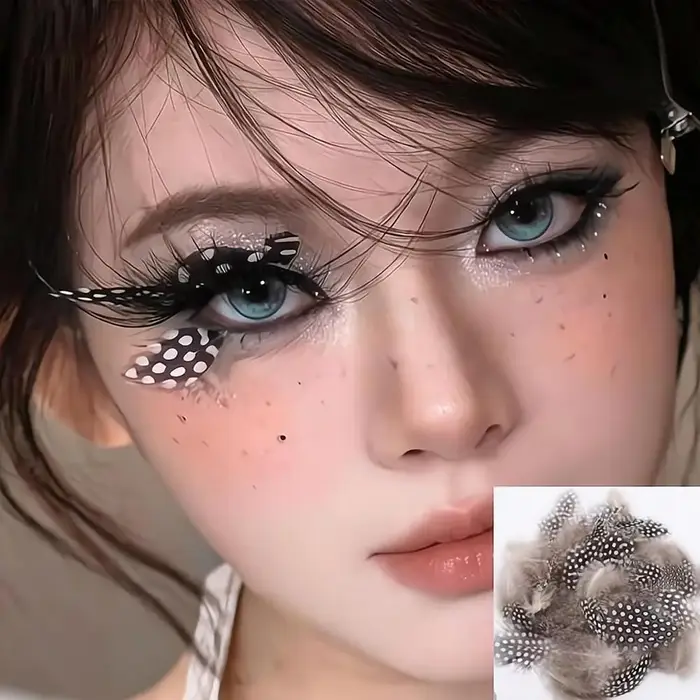 Faux cils créatifs en plumes naturelles à motif tacheté