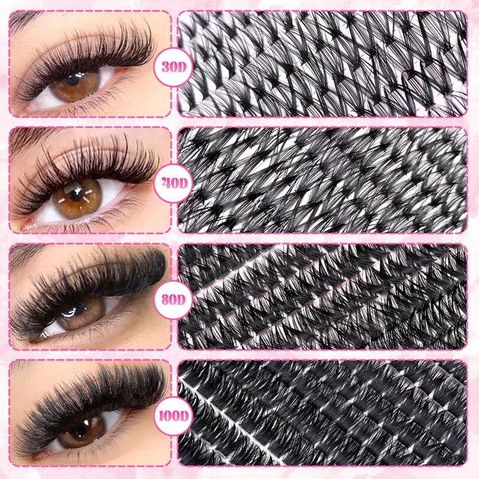Kit d'extensions de cils en grappe 200/720, style volumineux D Curl, longueurs mixtes 9-16mm, longue