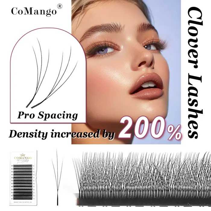 CoMango Cils 3D W spark clover, extension de cils volume russe, style 3D, éventails préformés, cils 