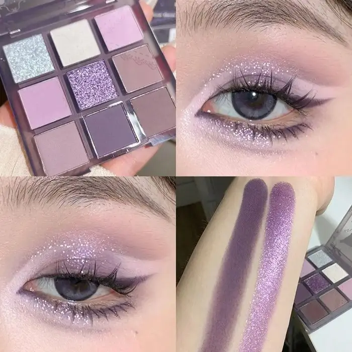 Palette de fards à paupières Smoke Purple Lace, 9 couleurs, paillettes brillantes, effet scintillant