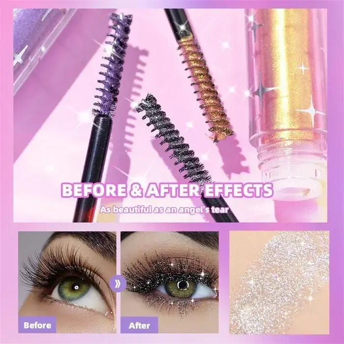 Mascara à paillettes diamant argent or violet galaxie
