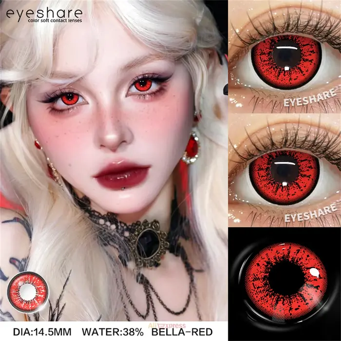 EYESHARE Vampire Red Eye Lentilles Halloween Lentilles de contact colorées Diable Cosplay Blanc Anime Eye Lentille avec des élèves roses pour la fête