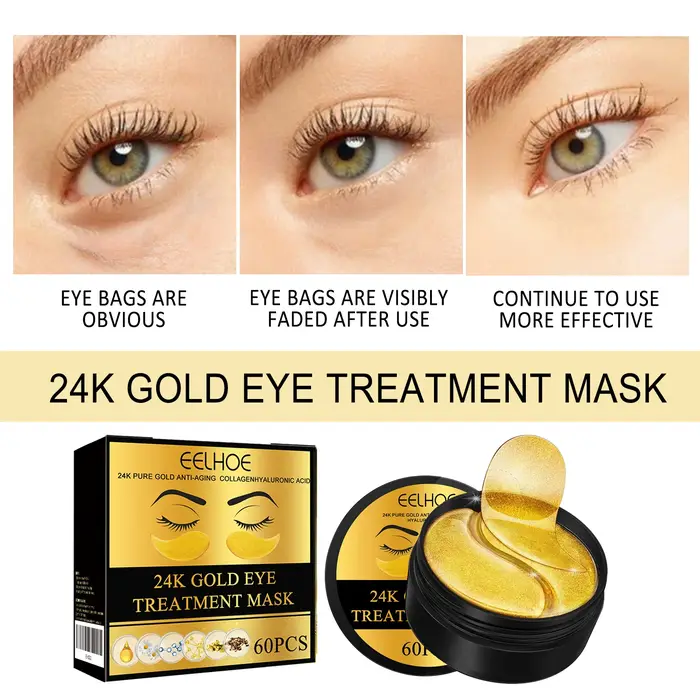 EELHOE 24k or sous les yeux patchs 60 pièces masque