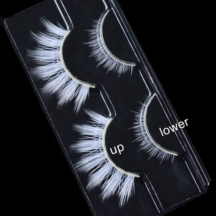 2 paires/cas 3D cils blancs bande claire couleur neige